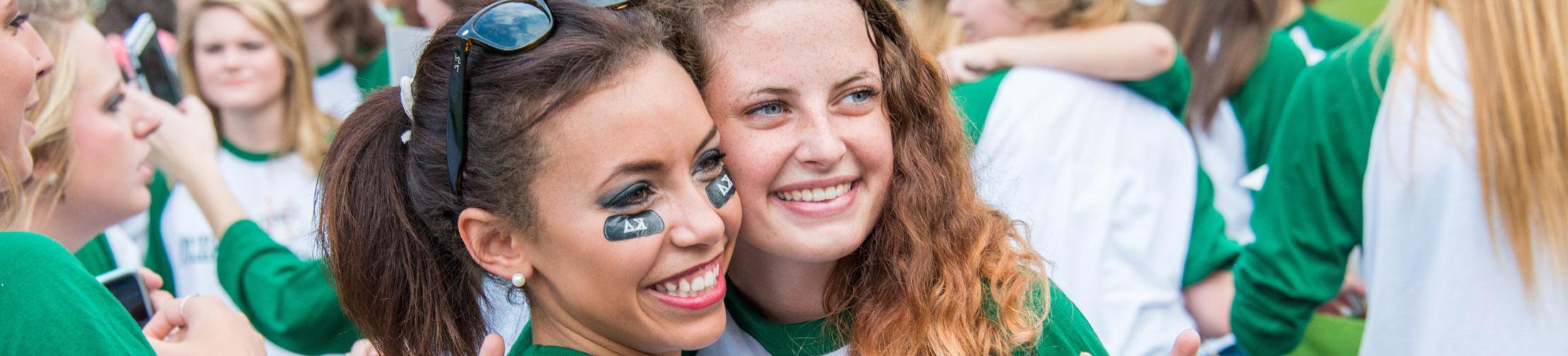 Two female students at Bid Day for Sororities